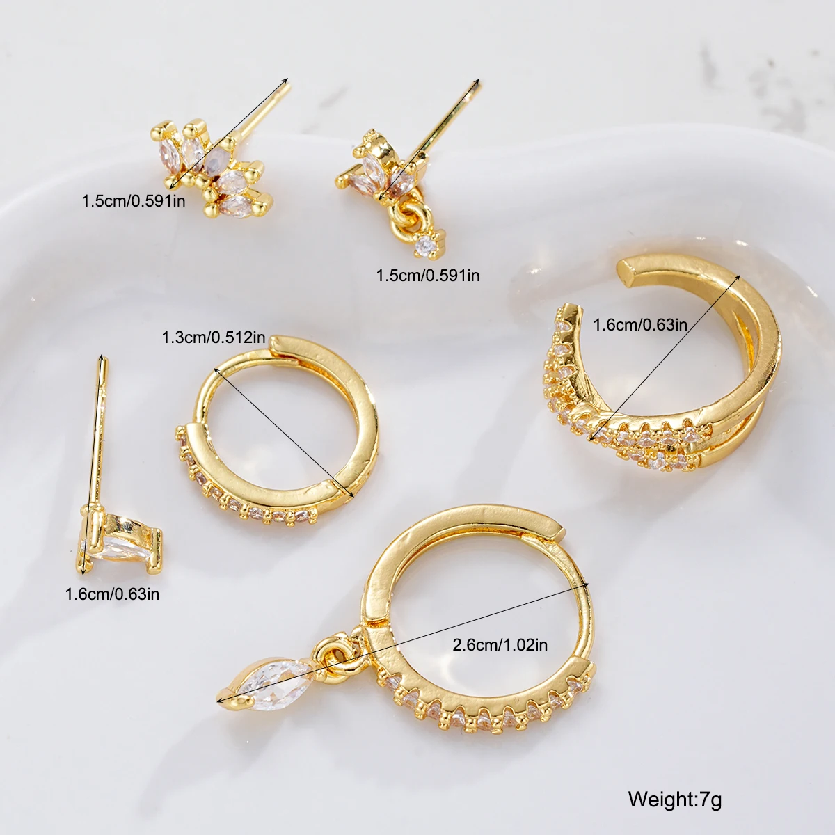 6-teiliges europäisches und amerikanisches minimalistisches Edelstahl-Zirkon-Ohrclip-Set für Damen, elegante Ohrstecker, Schmuckgeschenke – Detail 7