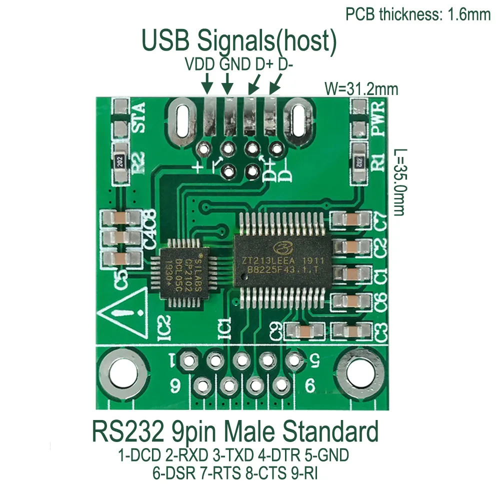 Silicon Labs CP210x CP2102 USB to RS232 9pin Full Pinout Standard for Printer Scanner PC Communication Module