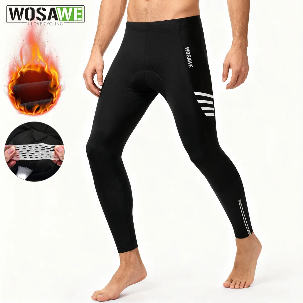 

WOSAWE Cycling Pants Winter Warm Thermal Fleece Men's Bike Pants Warm Mountain Bicycle Tights with 4D Gel Padded Long Trousers