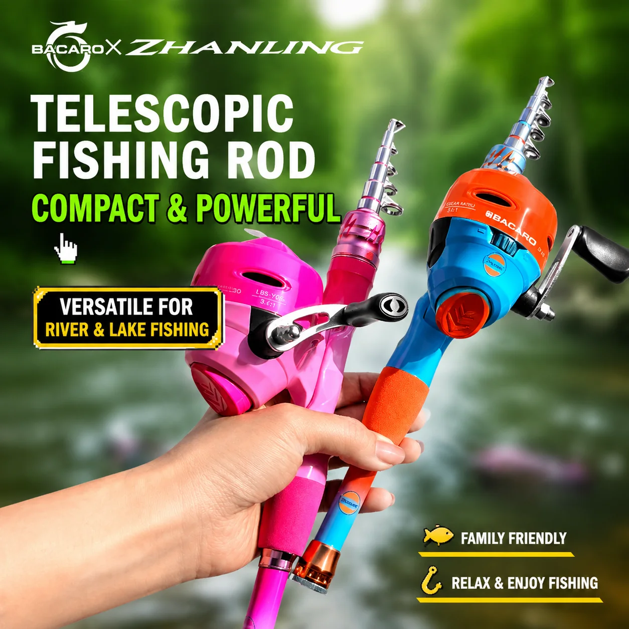 Beginner Telescopic Fishing Rod Combo with No-Tangle Spinning Reel, Portable Fishing Pole Set for Kids and Adults, Easy-to-Use L