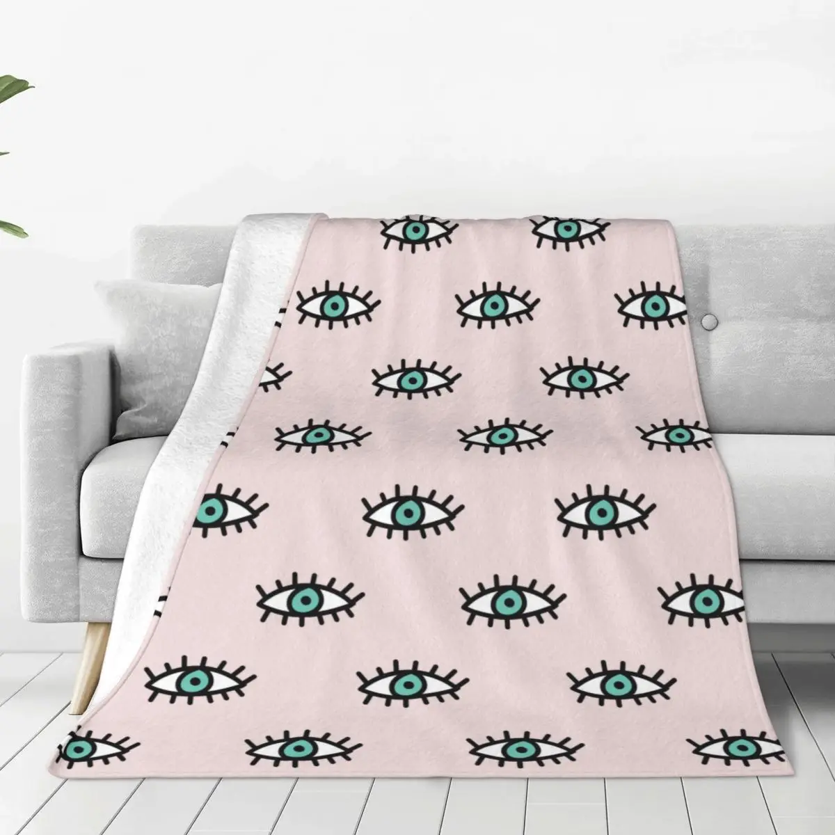 Pink Evil Eye Knitted Blankets Nazar Lucky Charms Greek Amulet Wool Throw Blankets Airplane Travel Printed Ultra-Soft Bedspreads