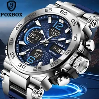 Reloj Digital deportivo FOXBOX para hombre, reloj de cuarzo con esfera grande a la moda, relojes informales luminosos resistentes al agua, reloj cronógrafo para hombre