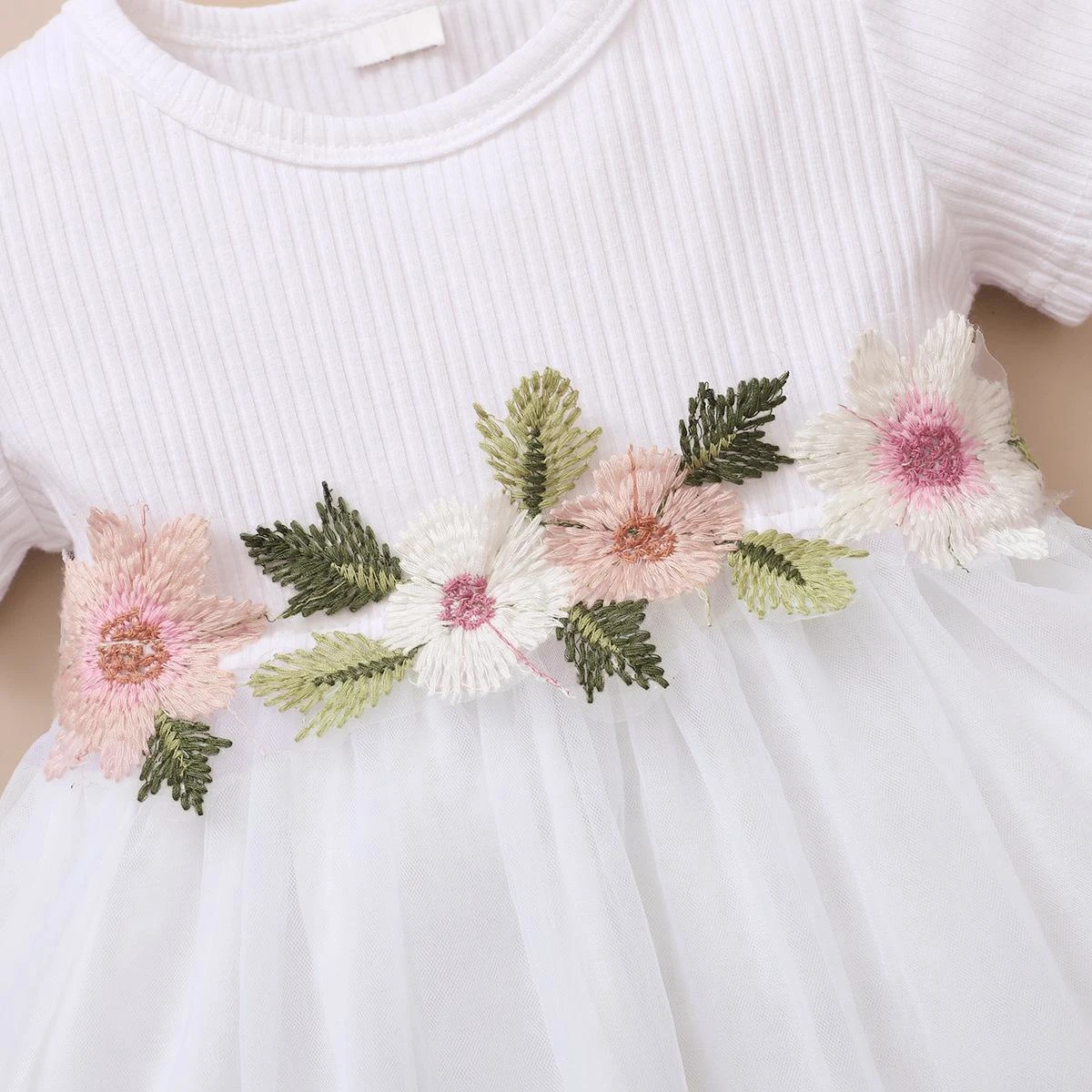 Newborn Baby Girl Princess Dress Embroideried Flowers Short Sleeve Fashion Tulle Skirt Summer Dress For Toddler Girl