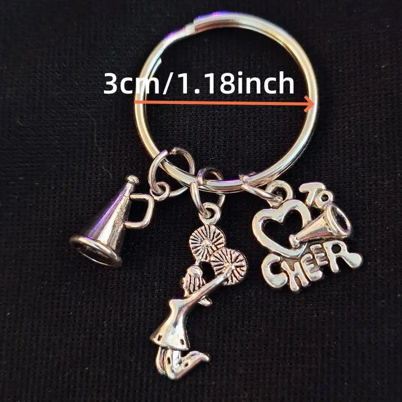 Cheerleading Keychain,  Cheerleader Keyring with Sporty Charms, Never Give Up Motivational Pendant, Friendship Gift Accessory