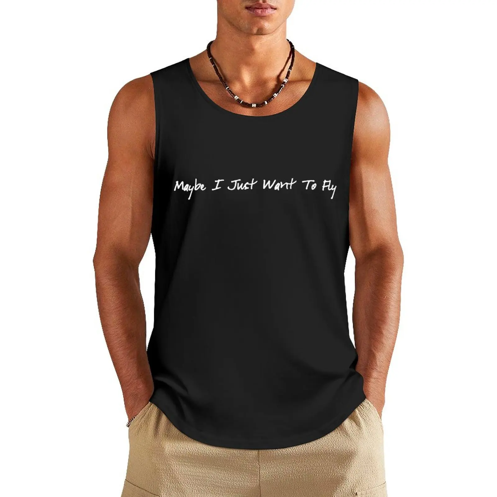 

Live Forever - Maybe l Just Want To Fly- Oasis - White text Tank Top tops clothing men