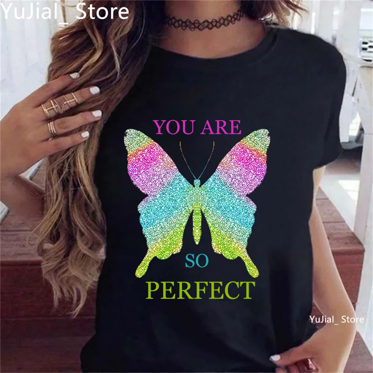 Butterfly Metamorphora You Are So Perfect Printed Tshirt Women Art 90s Funny T Shirt Women Summer White/Pink/Gray T-Shirt Tops