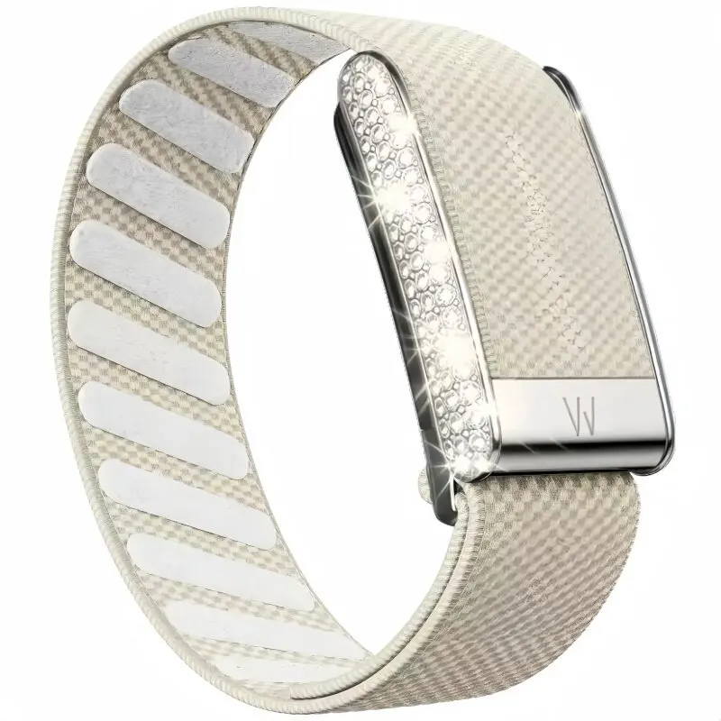 Diamond-Embedded Whop5.0 Nylon Woven Elastic Casual Bracelet with Full Diamond Bright Silver Metal U-Frames