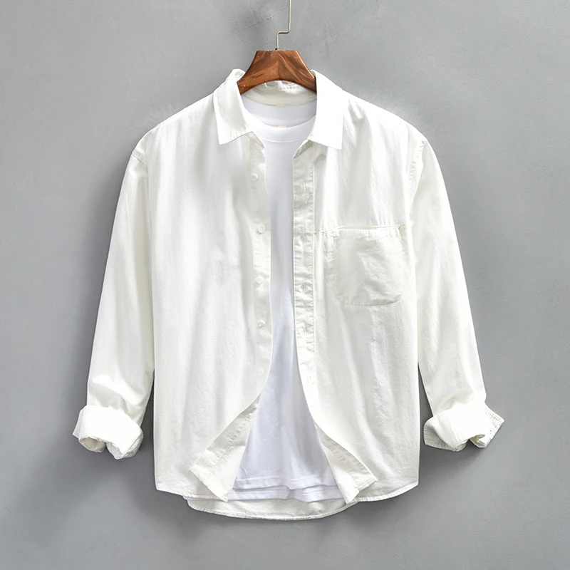 

Cotton Long Sleeve Shirt for Men Loose Shirts No Bounce Fashion White Men's Clothing Oversize M-4XL