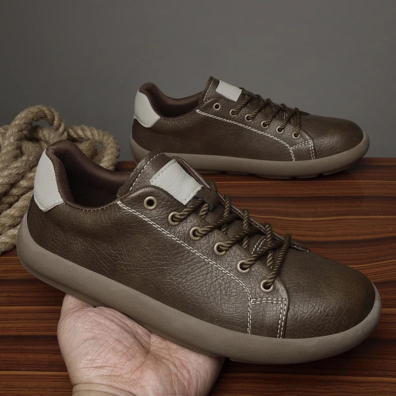 

Spring Outdoor Breathable Lace Up Anti Slip Sports Leather Shoes Brand Fashion New Mens Comfortable Cowhide Casual Leather Shoes