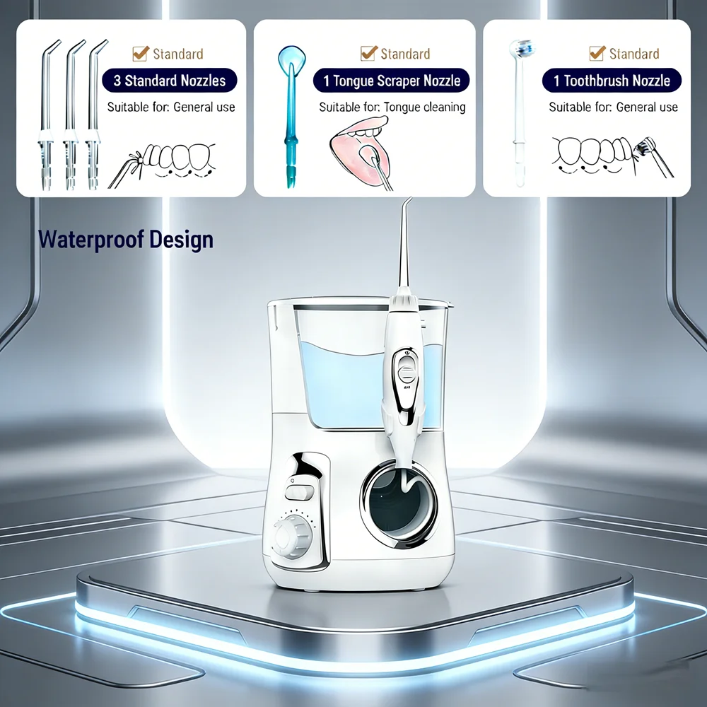 

Электрический ирригатор для полости рта с 10 режимами, 800 мл, настольный, профессиональный очиститель от зубного налета с 5 многофункциональными насадками