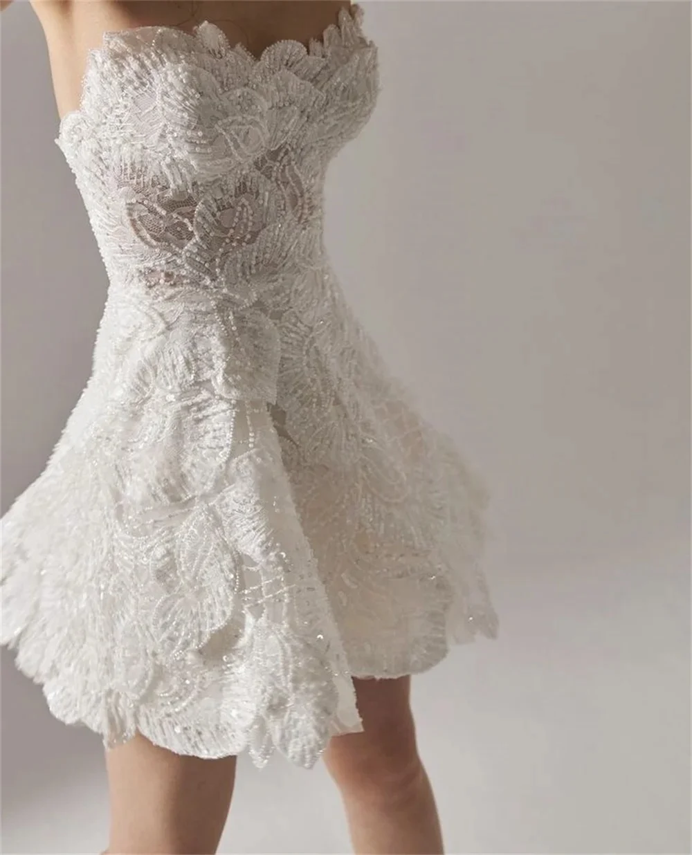ZanBan Luxury Full Beads Lace Mini Short Wedding Dresses Sweetheart Sleeveless Bride Dress Formal Prom Dress Customized