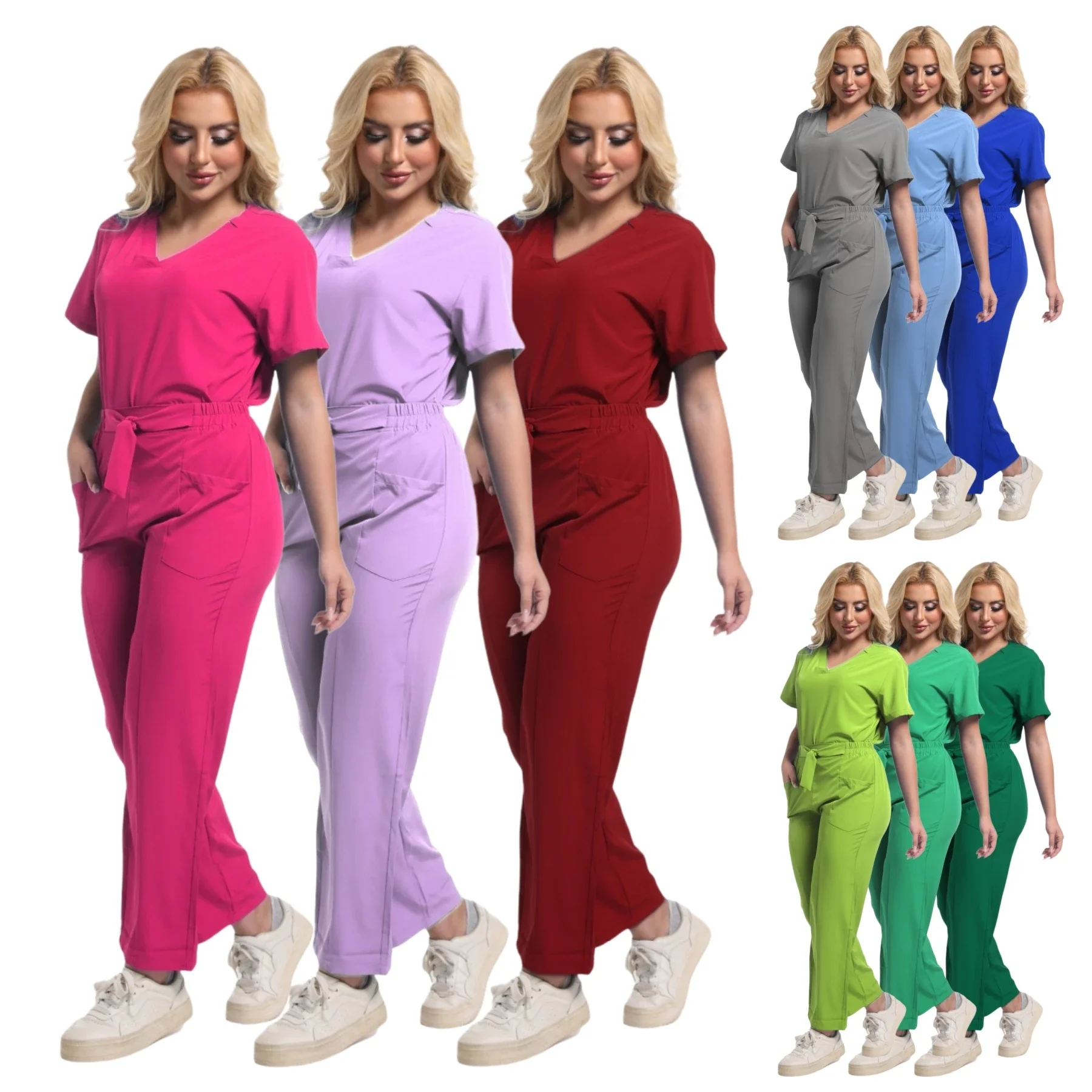 Medical Nurse Uniforms Vet Beauty Workwear Colorful Clinical Scrub Top Pant Doctor Nursing Suit Surgical Uniform Women Scrub Set