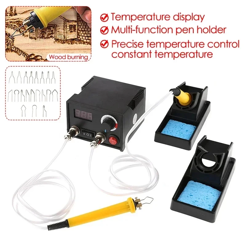 Wood Burning Machine Tool Kit Adjustable Temperature Digital Display Pyrography Pen Machine Wood Burner Electric Soldering Iron