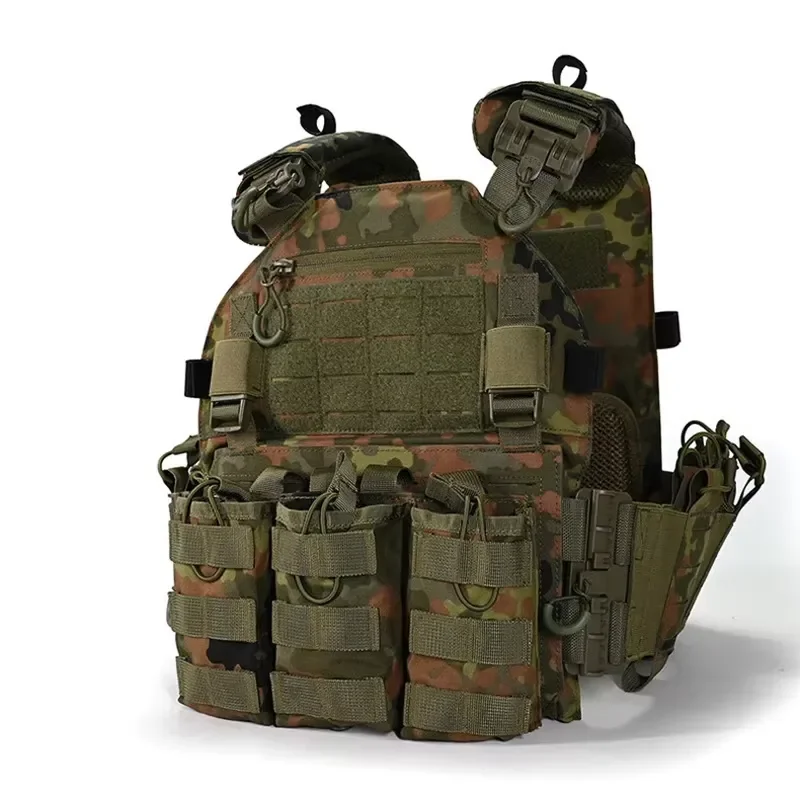 Tactical Flecktarn Combat Vest 550D MOLLE Plate Carrier Quick Release Laser Cut Vest With Magazine Pouch First Aid Kit
