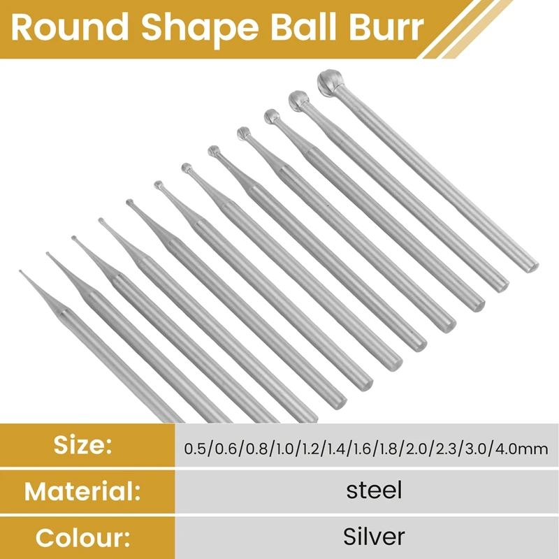 

12Pcs Round Shape Ball Burr Set - 3/32Inch Shank Jewelry Making Burs Round Ball Shape Engraving Bits