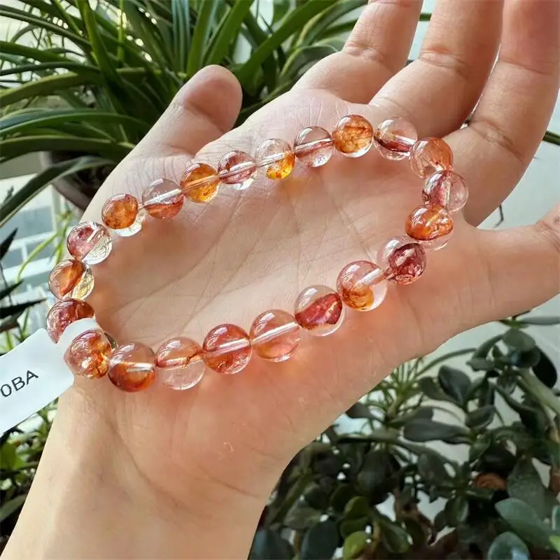 

9MM Natural Colored Fire Quartz Hematoid Bead Bracelet Jewelry Woman Men Unisex Stretch Holiday Gift 1PCS