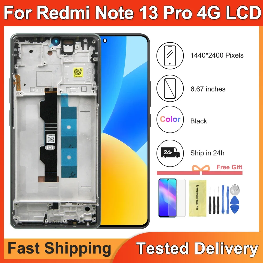 

6,67-дюймовый дисплей для Xiaomi Redmi Note 13 Pro 4G ‎ ЖК-дисплей с цифровым преобразователем сенсорного экрана в сборе Note13Pro 4G Дисплей + рамка