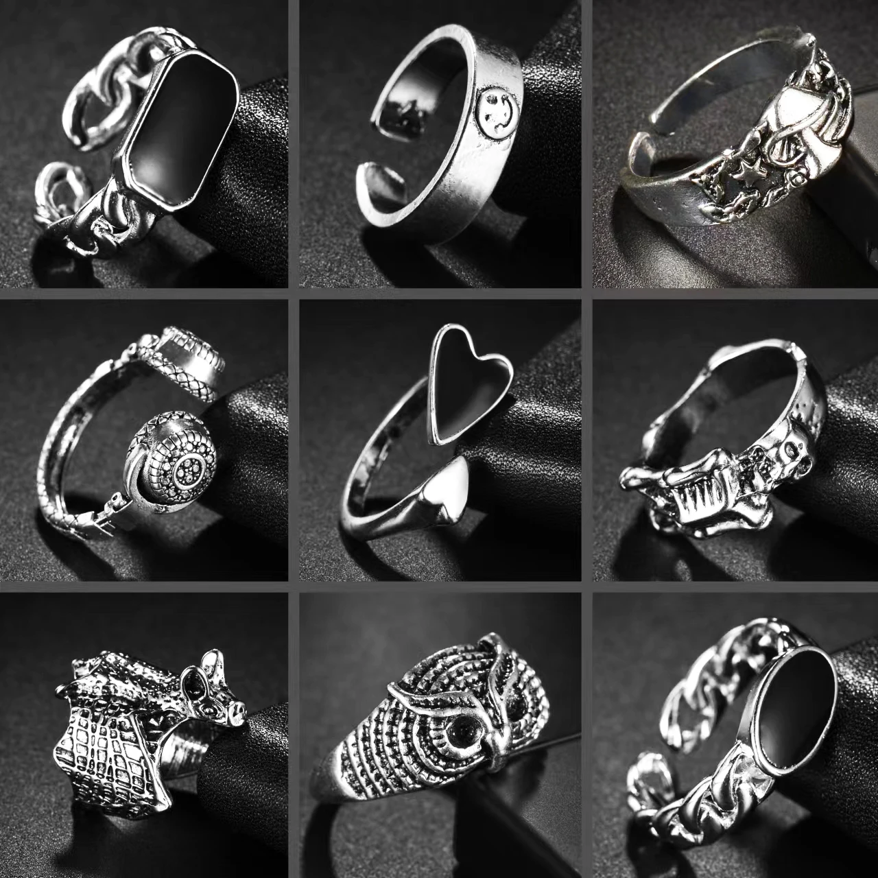 Цельные винтажные кольца в стиле панк для мужчин и женщин, байкерское кольцо в стиле рок, готическое кольцо с черепом/змеей/животным, ювелирные изделия, подарок Цельные винтажные кольца в стиле панк для мужчин и женщин, байкерское кольцо в стиле рок, готическое кольцо с черепом/змеей/животным, ювелирные изделия, подарок