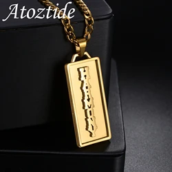 Atoztide Personalized Custom Name Necklaces for Women Stainless Steel Jewelry 2 Sides Welding Zircon Pendant Cuban Chain Gift