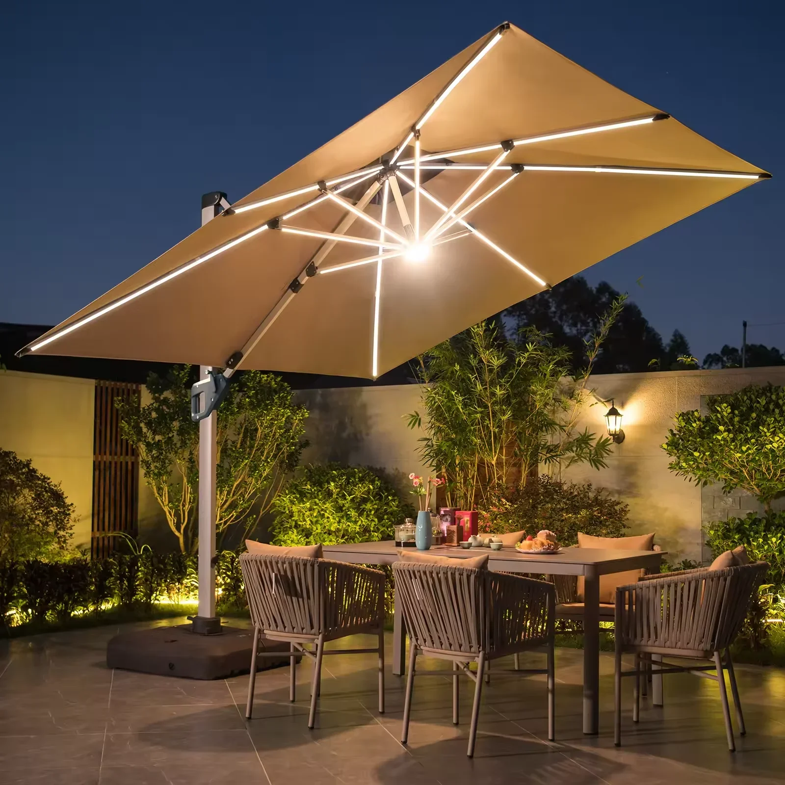 [MOJIA]Venice Lamp Stripe Garden Restaurant Outdoor Parasol Space Aluminum Rod Cheap A-mazon Top Selling Outdoor Umbrella