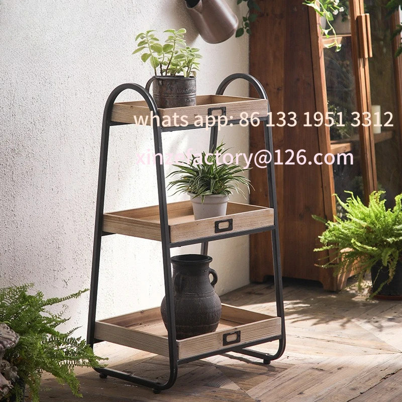 

Customizable Modern Simple Retro Balcony Flower Rack Living Room Sofa Side Snack Rack