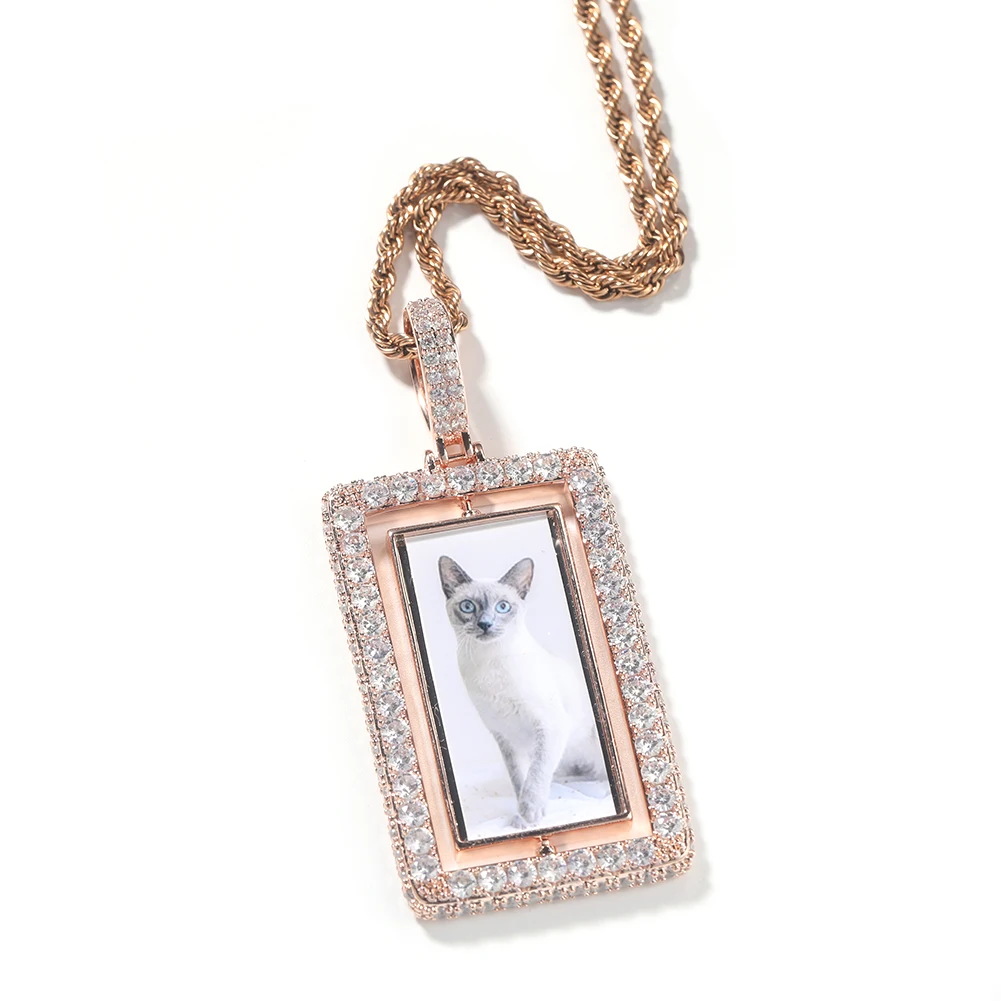 Uwin مخصص مستطيل الغزل صور قلادة قلادة مزدوجة الجانبين مربع الشكل لا تُنسى صورة سحر الأزياء والمجوهرات