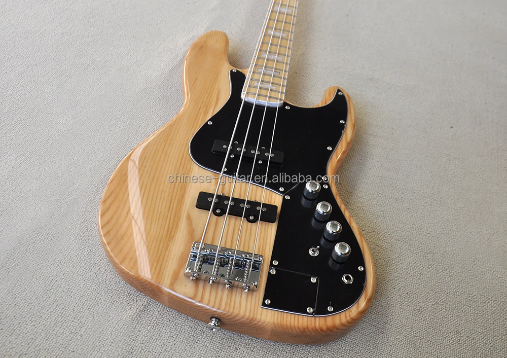 Flyoung Cheap Chinese Electric Bass Guitar Ash 4 Strings Bass Maple Fretboard Big Pickguard