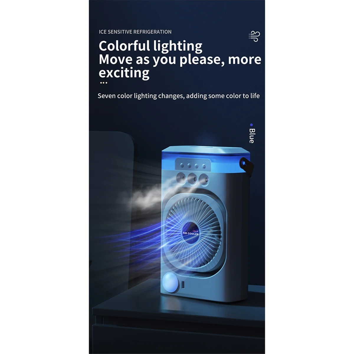 F4S-cВентилятор кондиционера Портативный настольный увлажнитель воздуха Бытовой небольшой вентилятор воздушного охлаждения с красочными ночниками для