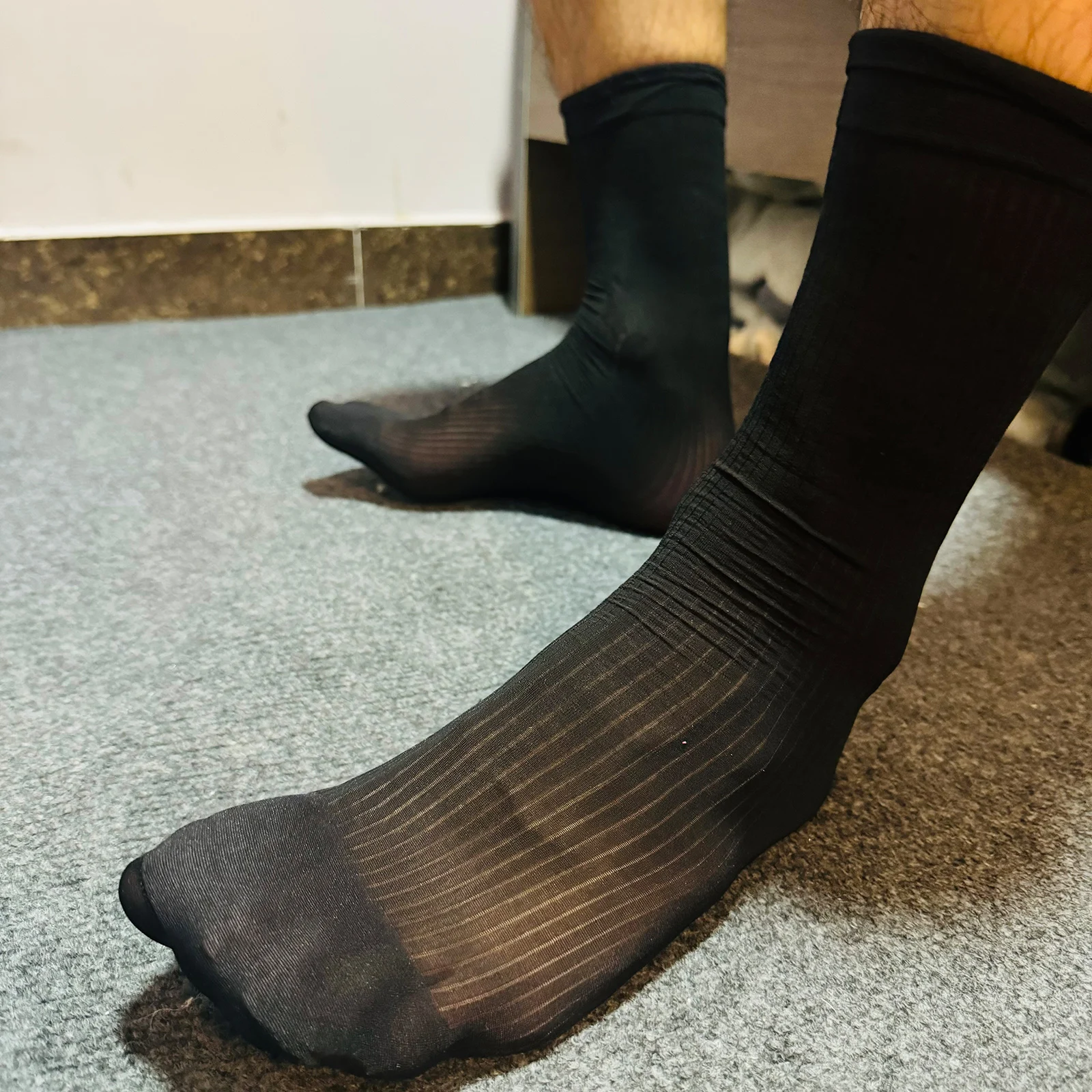 CLEVER-MENMODE Mens Stockings Tube Socks Sexy Translucent Formal Ultra-thin Sheer Gentleman Nylon Perspective Dress Socks