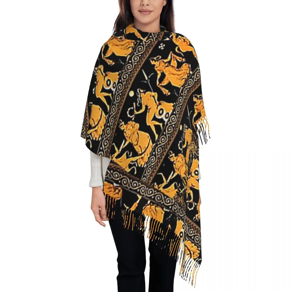 Bacchanalia Greek Vase Attic Red Figure Scarf Tassel Scarves Women Soft Warm Shawls and Wraps Large Fall Winter Shawl Wrap