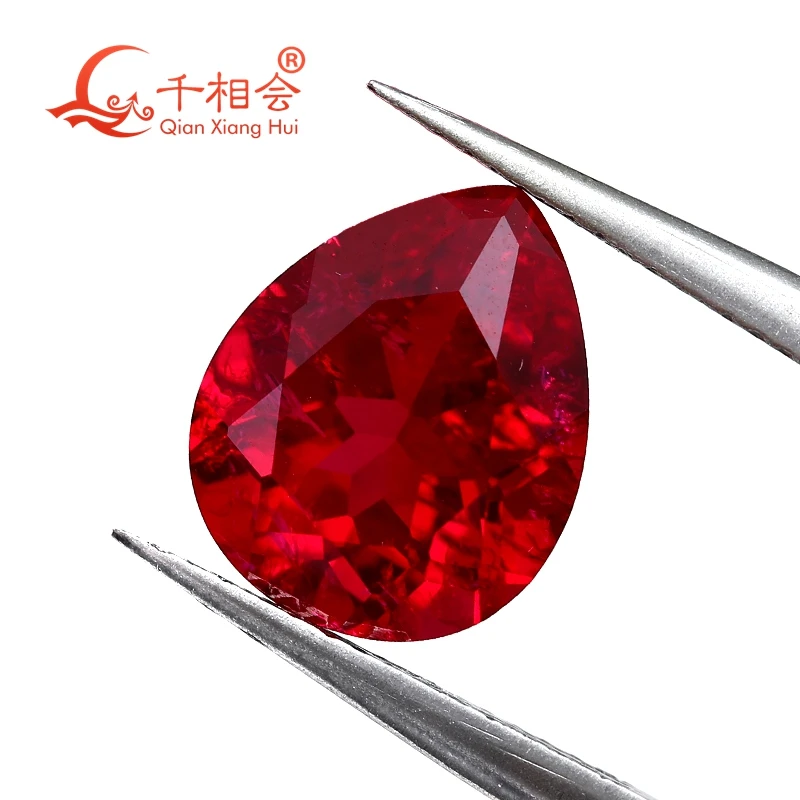 Pigeon Blood Red color lab created ruby pear shape natural cut including minor cracks inclusions loose gem stone jewelry   GRC