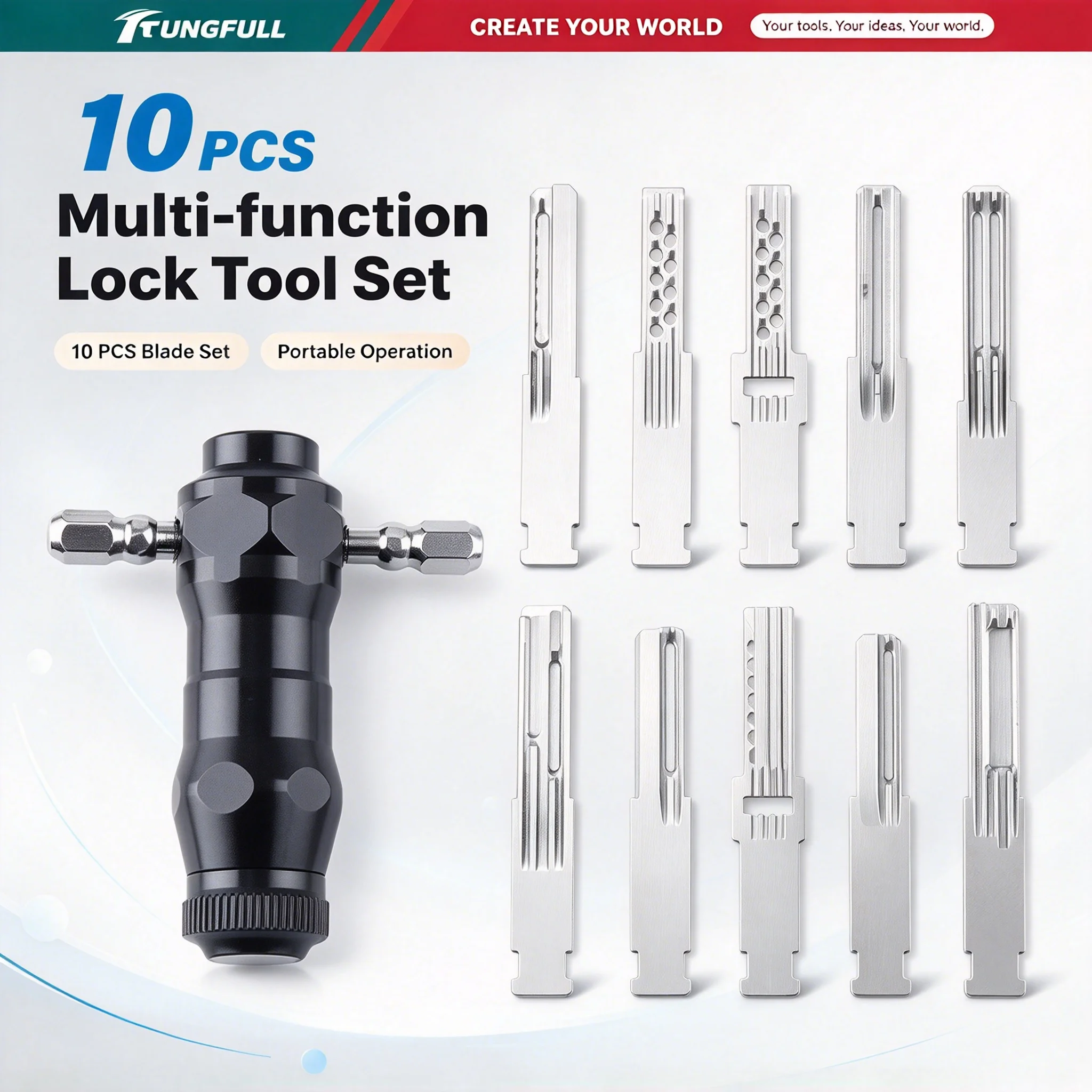 Multifunctional 10pcs Lock Pick Set Locksmith Tool Portable Lock Opener for Home Cabinet & Door Locks Lock Decoder Tool