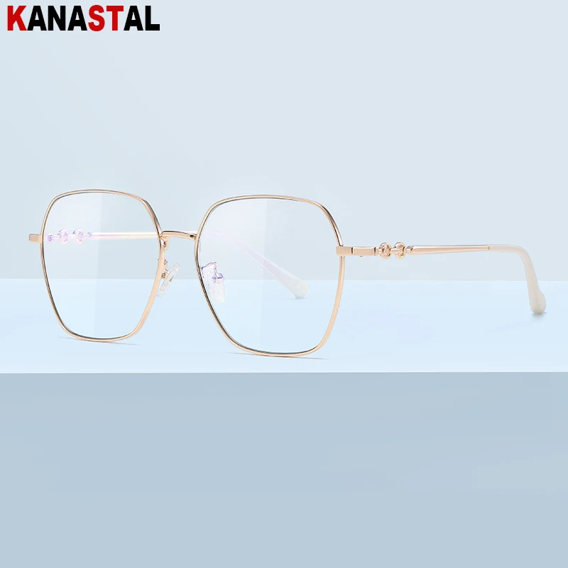 Prescription Reading Glasses Women CR39 Optic Lenses Myopia Eyewear Blue Light Blocking Computer Metal Oversize Eyeglasses Frame