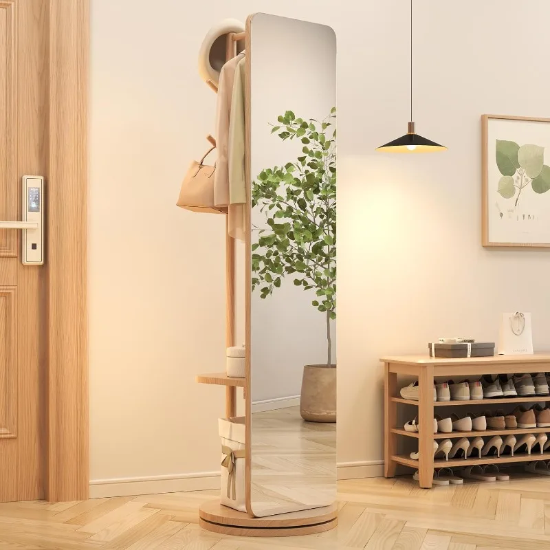 

70"x16"Full Length Mirror with Stand,Coat Rack with Mirror,Solid Wood Floor Mirror,Swivel Mirrorfor Bedroom, Living Room, Cloakr