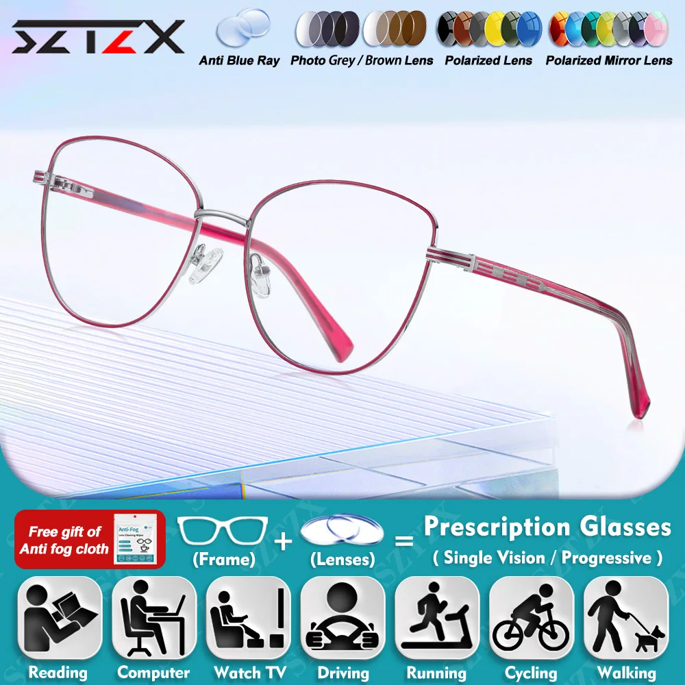 

SZTZX Casual Style Butterfly Frame Myopia Hyperopia Glasses Women Oversize Frame Anti Blue Ray Progressive Prescription Eyeware