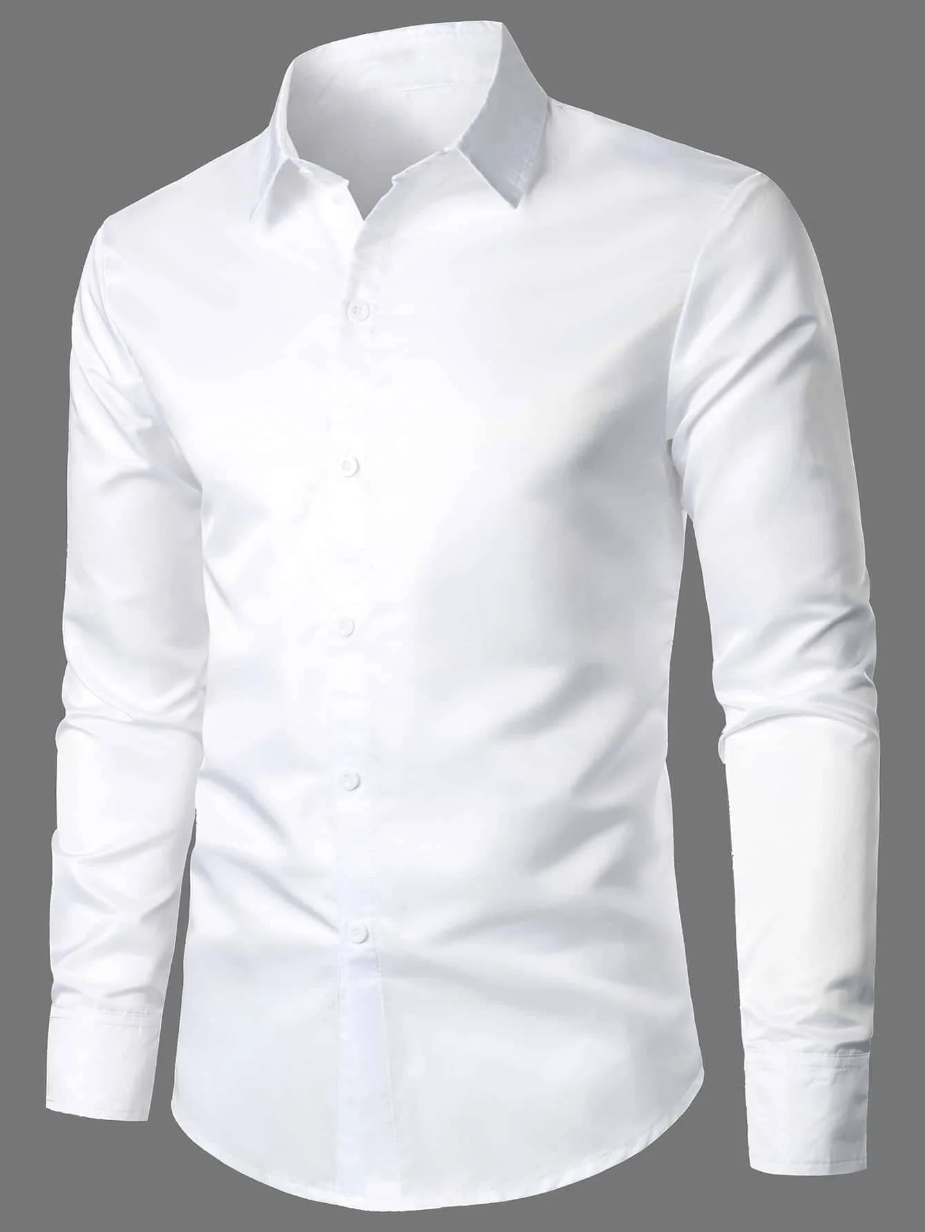 Camisa Calvornis para Hombre, Cierre de Botones, Corte Slim Fit, Manga Larga, Lisa, Blanca, Básica, para Esposo, Otoño, Formal, Ceremonia