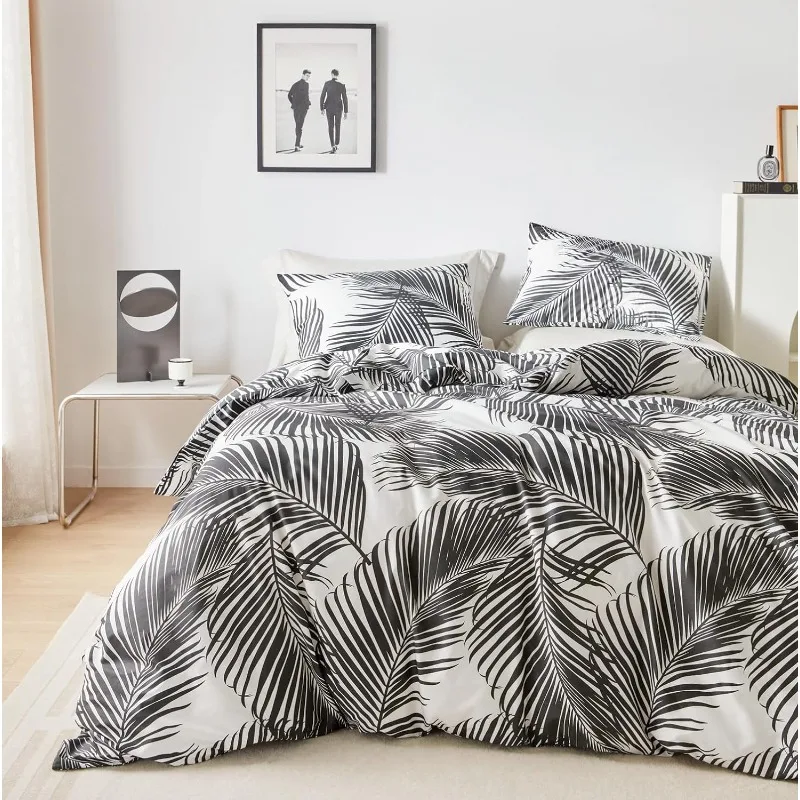 

Plant Duvet Cover 100% Cotton Tropical Duvet Cover 3 Pieces Set 1 Coastal Palm Leaves Patterned Duvet Cover