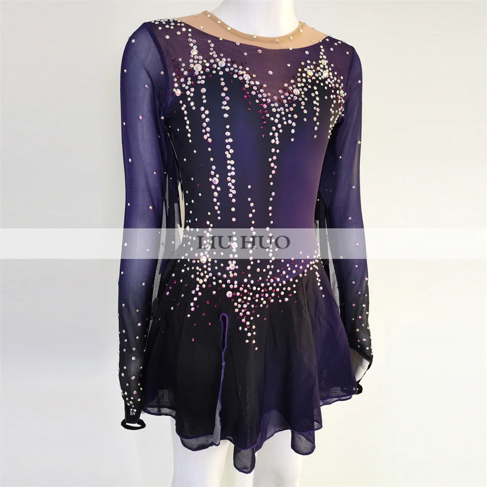 LIUHUO Ice Dance Kunstschaatsjurk Dames Volwassen Meisje Tieners Aanpassen Kostuum Prestaties Competitie Dans Turnpakje Paars