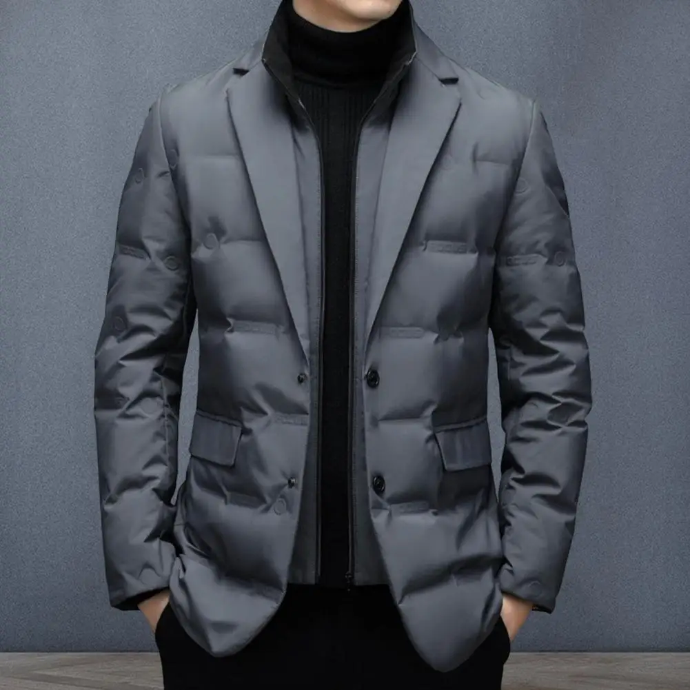 2024 Men's Winter New Fake Two-Piece Warm blazer Business Leisure Warm Stand-up Collar down Jacket