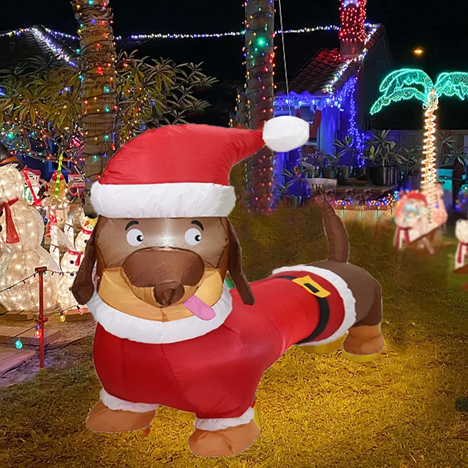 New 1.5 Meters Long Inflatable Christmas Dachshund, LED Inflatable Light Christmas Dog, Indoor Air Model, Outdoor Decoration