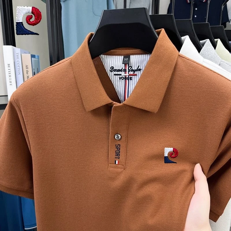 New summer men's high-quality casual short sleeved polo shirt, trendy and fashionable, sweat absorbing and breathable top