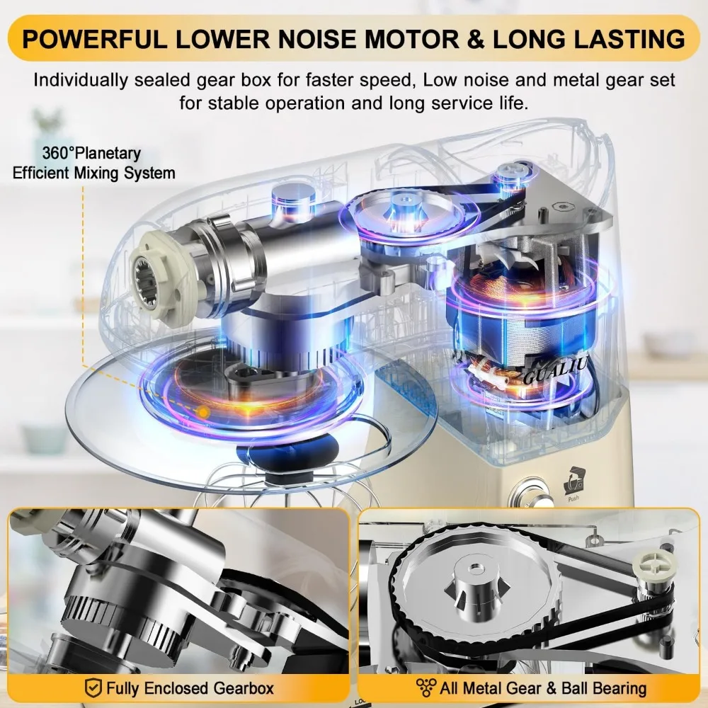 5,3 Qt Elektrische Voedselmixer, 6 + P Snelheden Roestvrijstalen Kommixer Met Deeghaak & Multifunctionele Thuismixer, Keukenmixer