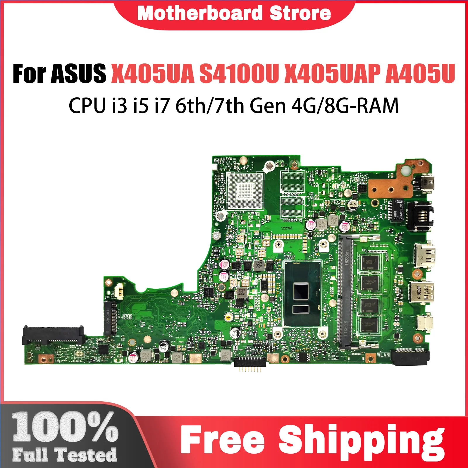 X405UA For Asus S4100U X405UAP X405UR X405UB A405U V405U S405U K405U X405UQ Mainboard CPU i3 i5 i7 6th/7th Gen 4G/8G-RAM