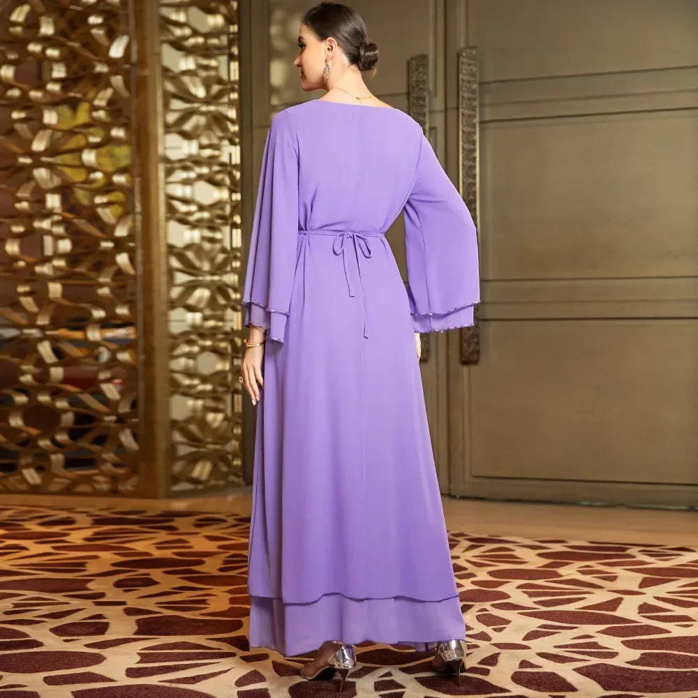 

Fashion Chiffon Embroidery Muslim Women Abaya Diamdons Maxi Dress Turkey Arab Kaftan Gown Morocco Evening Jalabiya Caftan Party