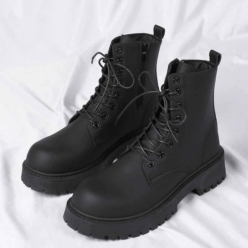 Men\'s Workwear Boots Autumn British Style Retro Round Head Solid Colour Footwear Lace Up Walking Shoes Ride Long boots