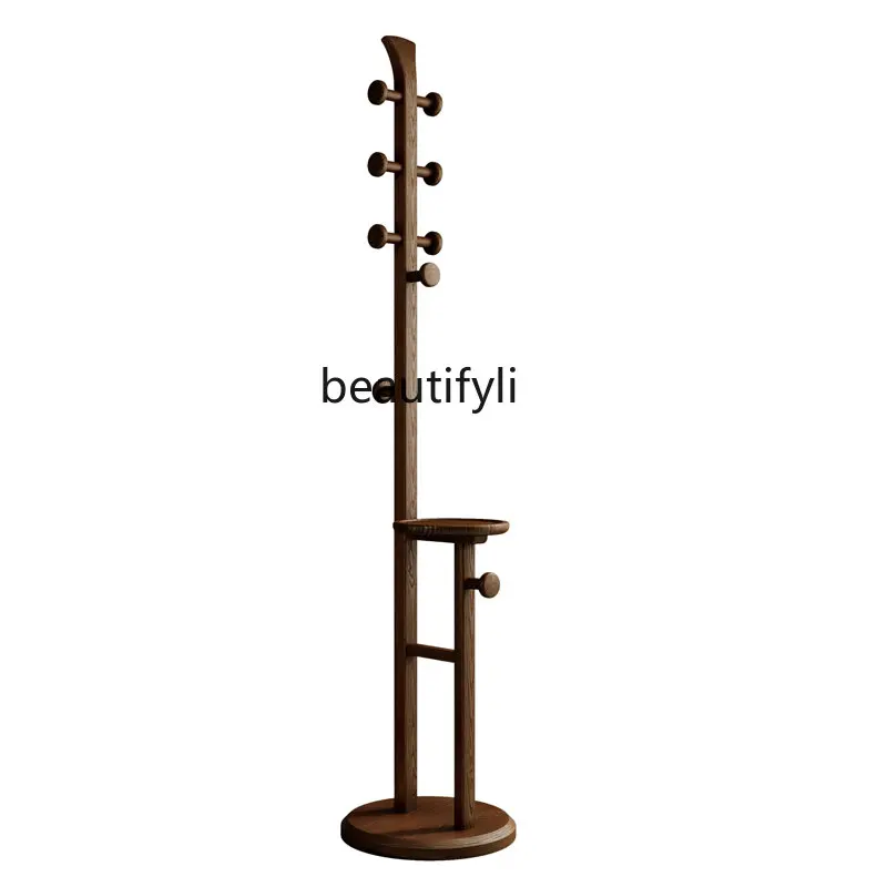 

yj Solid Wood Coat Rack New Chinese Style Hanger Simple Modern Floor Clothes Rack