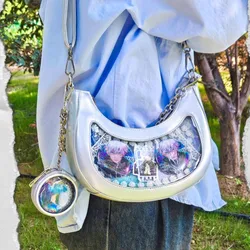 JIAERDI Transparent Silver Ita Bag Women Harajuku Aesthetic Half Moon Messenger Bag Ladies Lolita Sweet Cute Crossbody Bags Chic