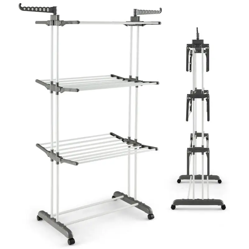 

4-tier Clothes Drying Rack with Rotatable Side Wings and Collapsible Shelves-Gray