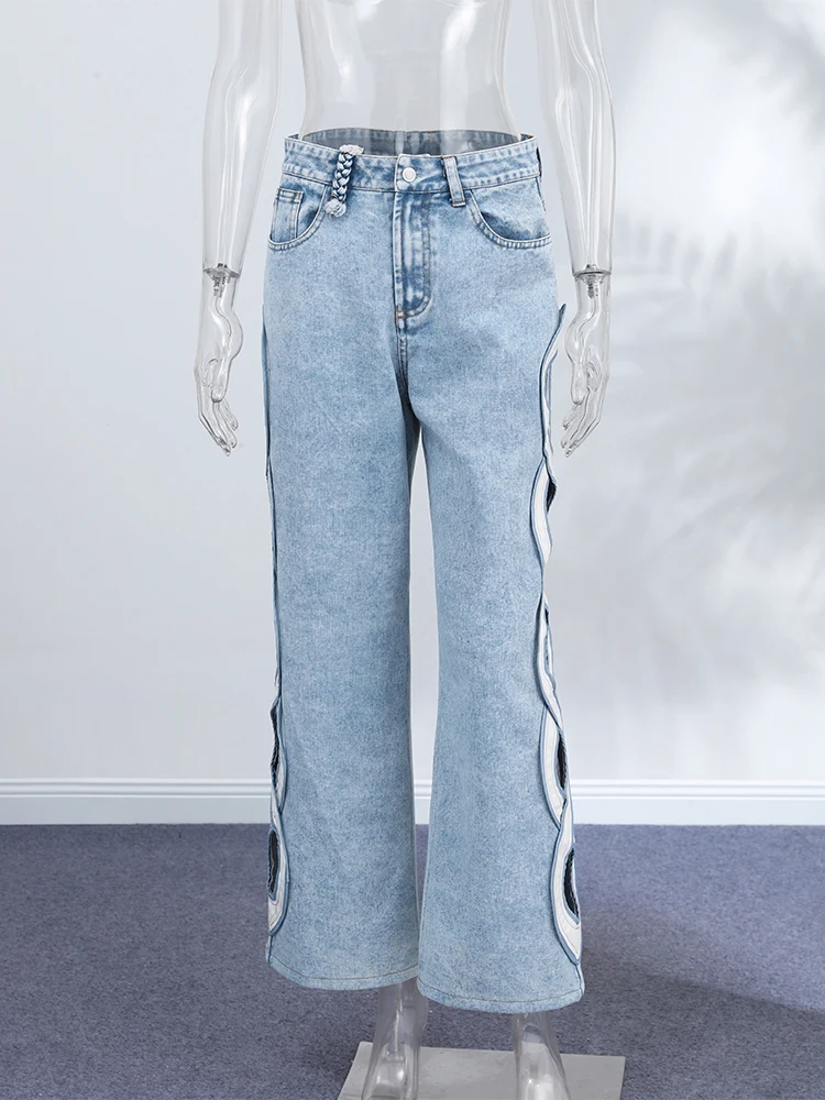 

Y2k Vintage Women Jeans Hollow Out Solid Wide Leg Denim Pant Fashion All-match Lady Streetwear Summer Office Commute 2026