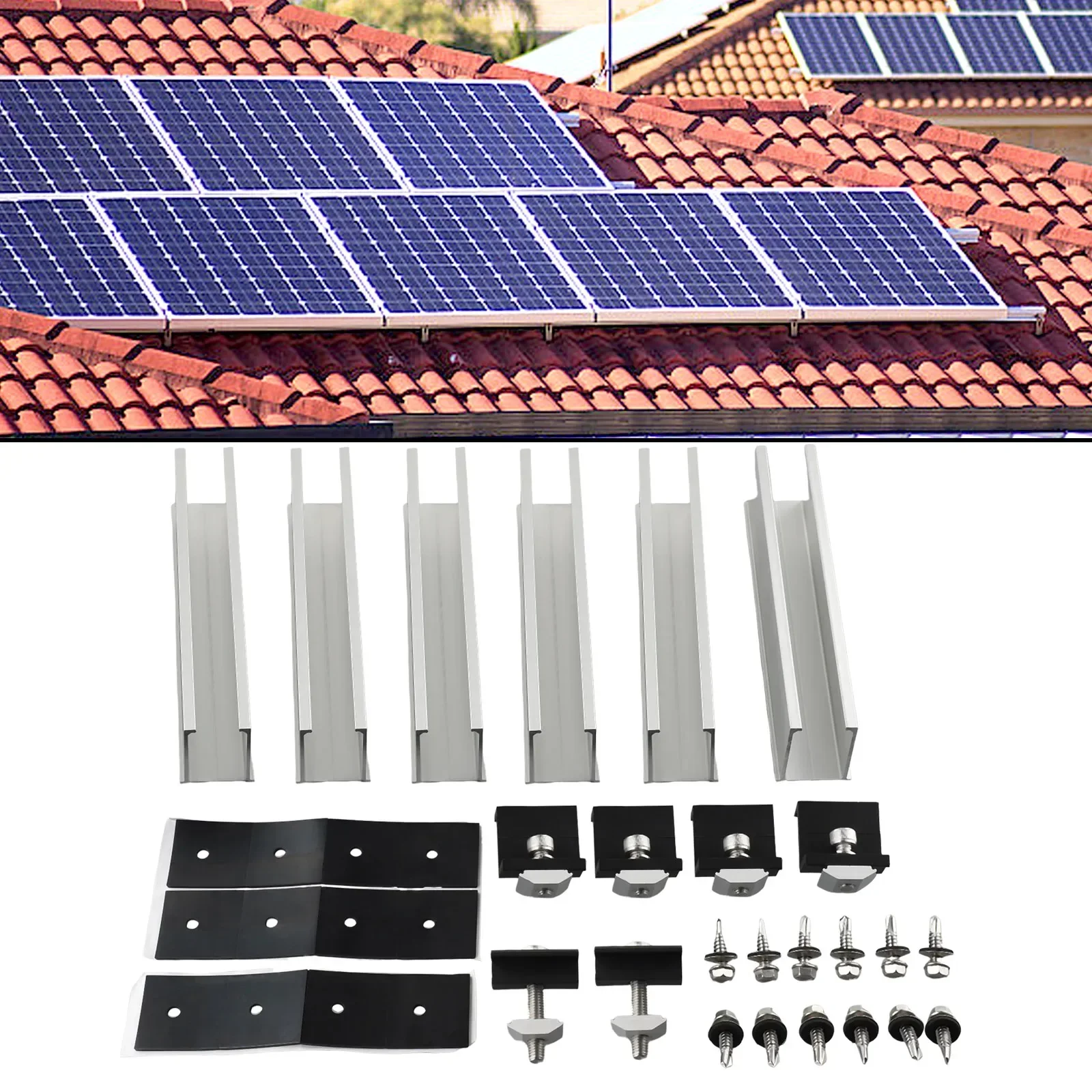 PV Solar Module Bracket Mounting Rail Flat Roof End/Middle Clamp 20cm Rail Bracket Trapezoidal Sheet PV Mounting Rail Support